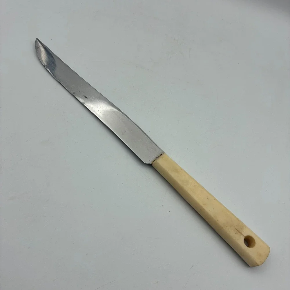 Vintage Stainless Steel Utility Knife Cream Composite Handle 12.5 Inch Slicer